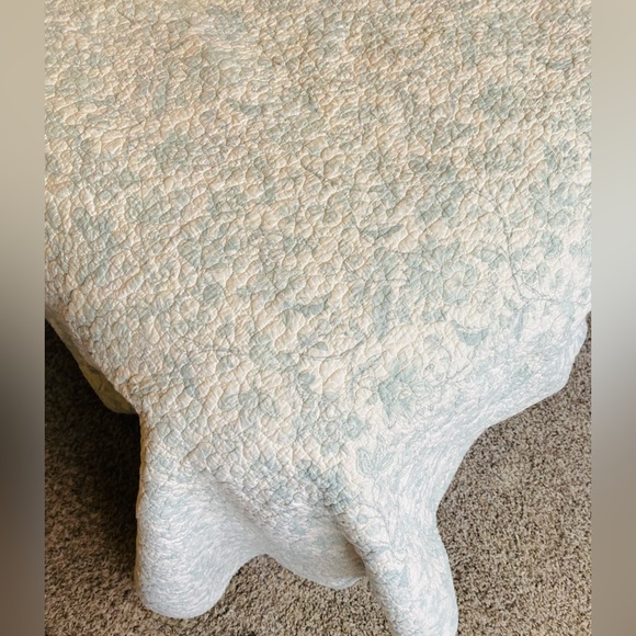 Aqua quilt 100% cotton, true light color. King-Queen Size. EC. Floral & Striped - Picture 8 of 16